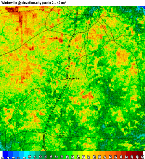 Zoom OUT 2x Winterville, United States elevation map