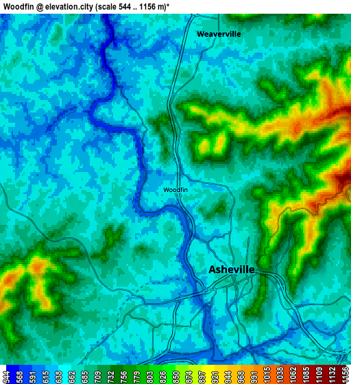 Zoom OUT 2x Woodfin, United States elevation map