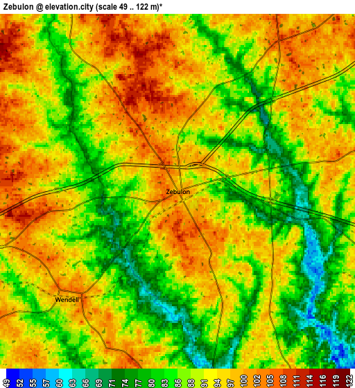 Zoom OUT 2x Zebulon, United States elevation map