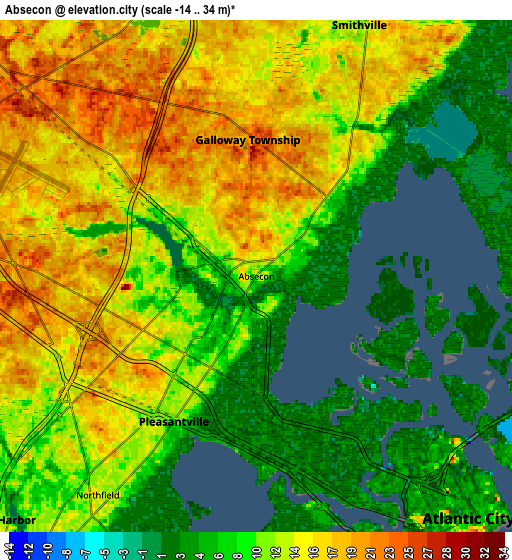 Zoom OUT 2x Absecon, United States elevation map