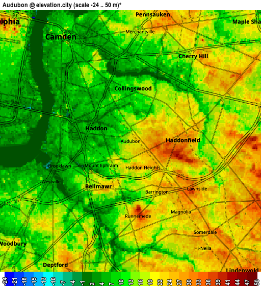 Zoom OUT 2x Audubon, United States elevation map