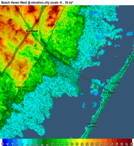 Zoom OUT 2x Beach Haven West, United States elevation map