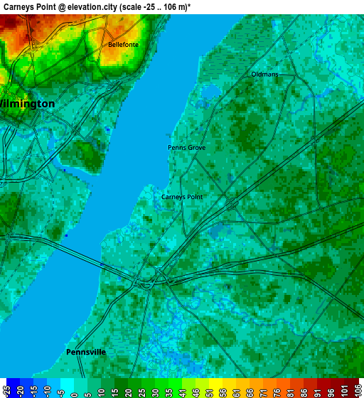 Zoom OUT 2x Carneys Point, United States elevation map