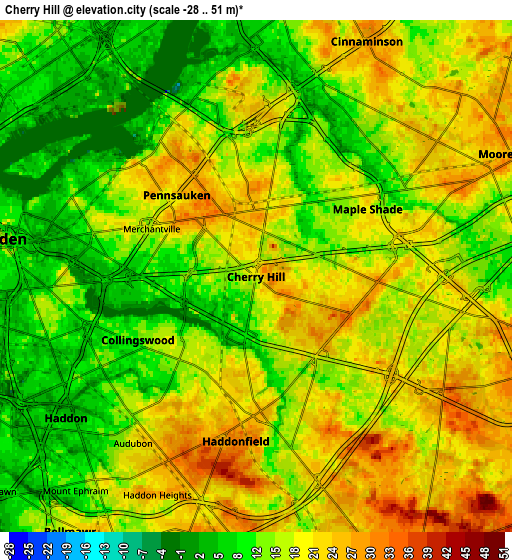 Zoom OUT 2x Cherry Hill, United States elevation map