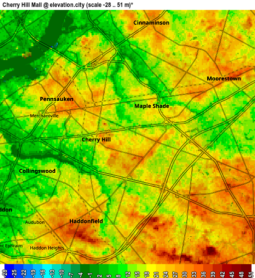 Zoom OUT 2x Cherry Hill Mall, United States elevation map