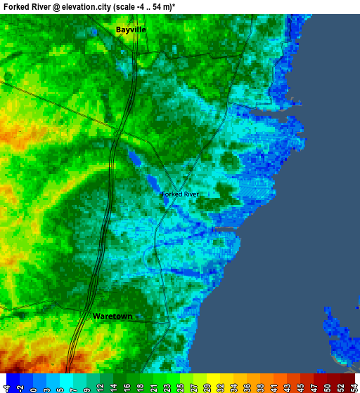 Zoom OUT 2x Forked River, United States elevation map