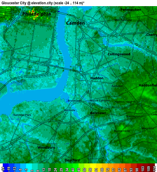 Zoom OUT 2x Gloucester City, United States elevation map