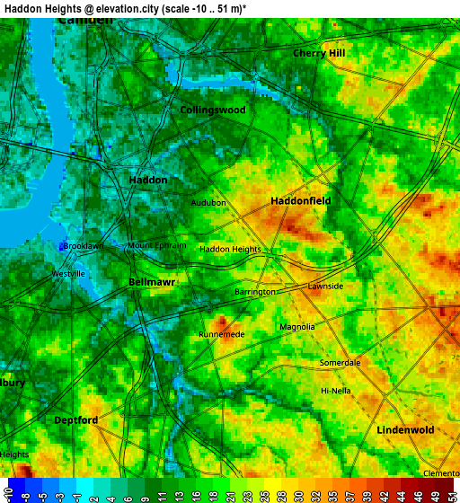 Zoom OUT 2x Haddon Heights, United States elevation map
