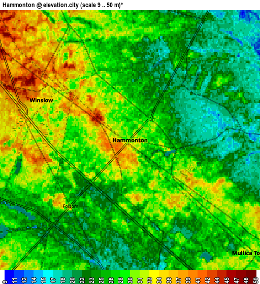 Zoom OUT 2x Hammonton, United States elevation map