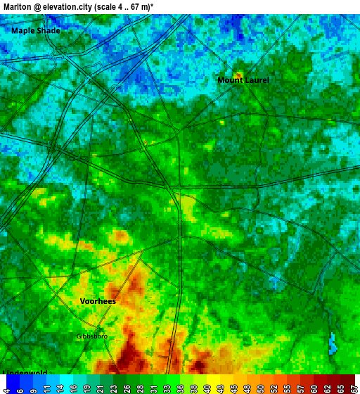 Zoom OUT 2x Marlton, United States elevation map