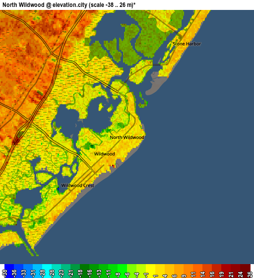 Zoom OUT 2x North Wildwood, United States elevation map