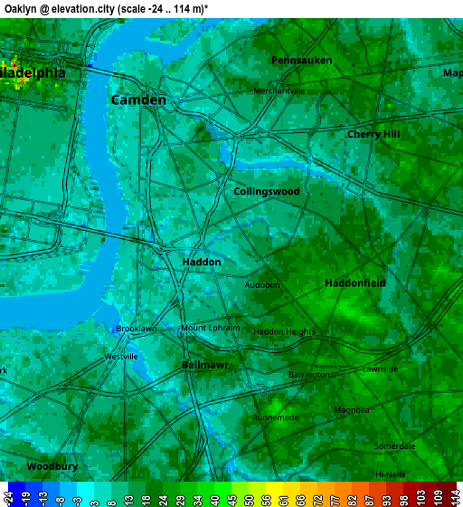 Zoom OUT 2x Oaklyn, United States elevation map