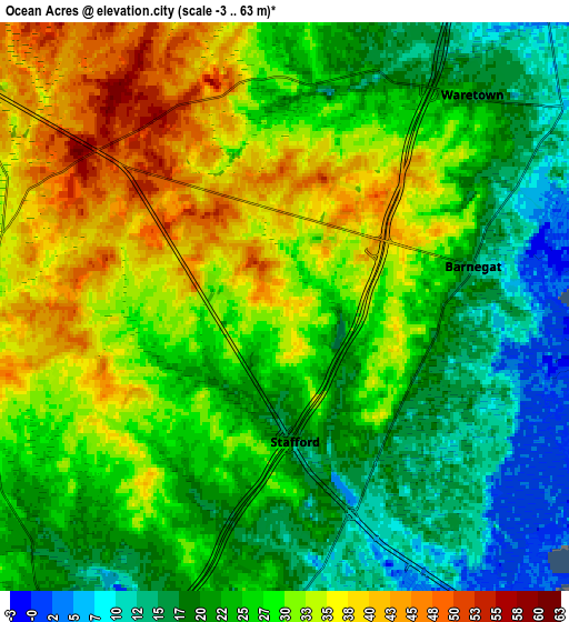 Zoom OUT 2x Ocean Acres, United States elevation map