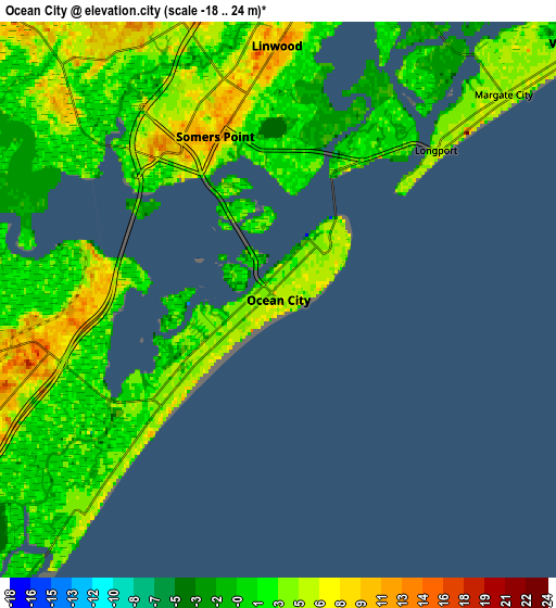 Zoom OUT 2x Ocean City, United States elevation map