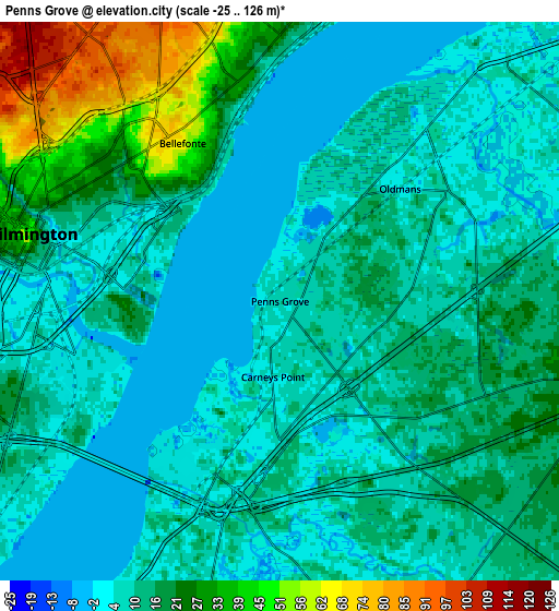 Zoom OUT 2x Penns Grove, United States elevation map