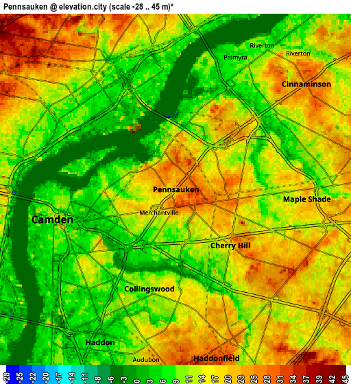 Zoom OUT 2x Pennsauken, United States elevation map