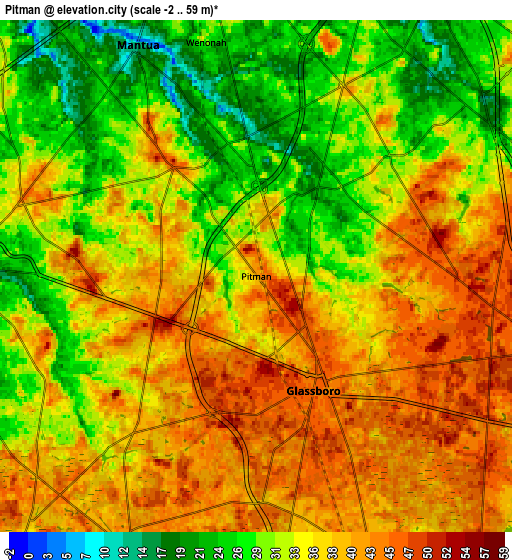 Zoom OUT 2x Pitman, United States elevation map