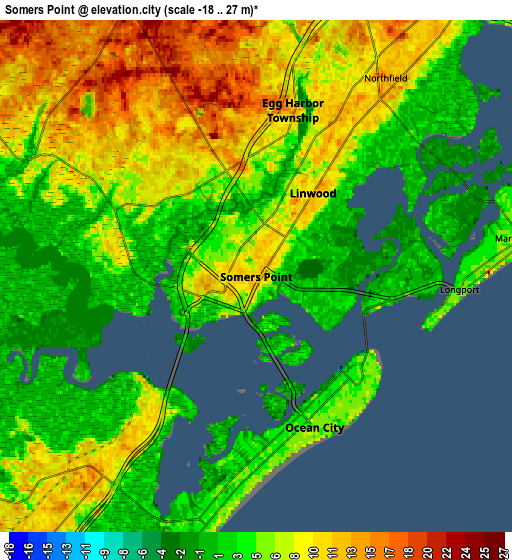 Zoom OUT 2x Somers Point, United States elevation map