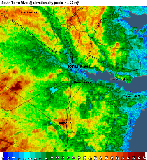 Zoom OUT 2x South Toms River, United States elevation map