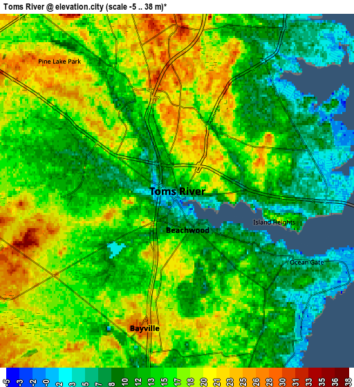 Zoom OUT 2x Toms River, United States elevation map