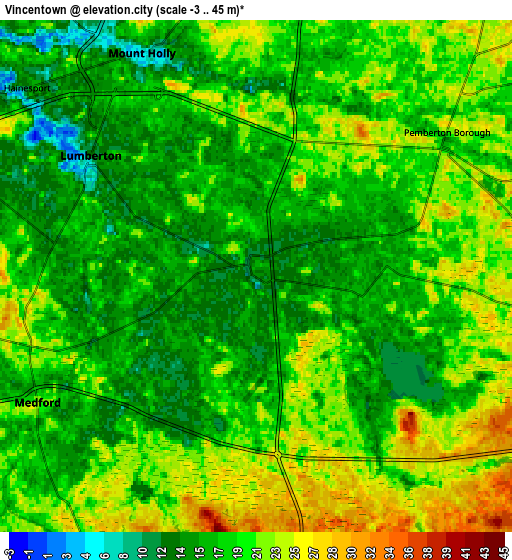 Zoom OUT 2x Vincentown, United States elevation map