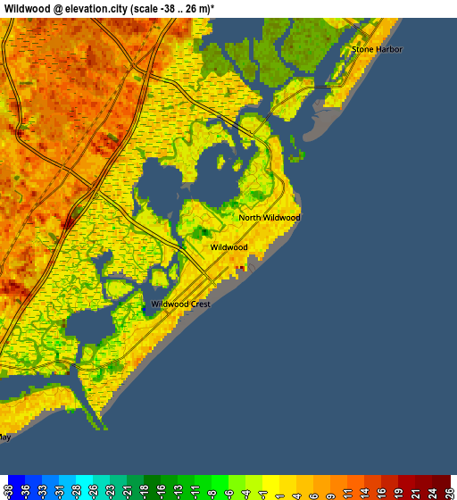 Zoom OUT 2x Wildwood, United States elevation map