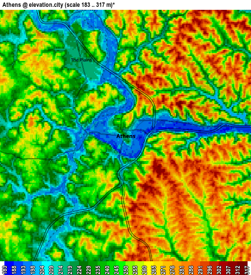 Zoom OUT 2x Athens, United States elevation map