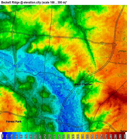 Zoom OUT 2x Beckett Ridge, United States elevation map