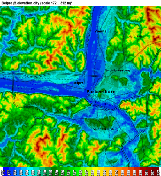 Zoom OUT 2x Belpre, United States elevation map