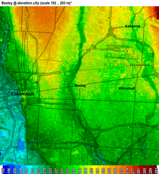 Zoom OUT 2x Bexley, United States elevation map