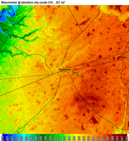 Zoom OUT 2x Blanchester, United States elevation map