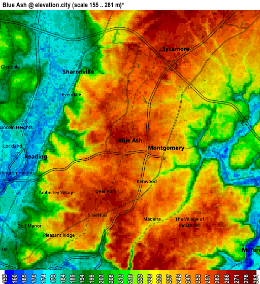 Zoom OUT 2x Blue Ash, United States elevation map