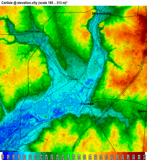 Zoom OUT 2x Carlisle, United States elevation map