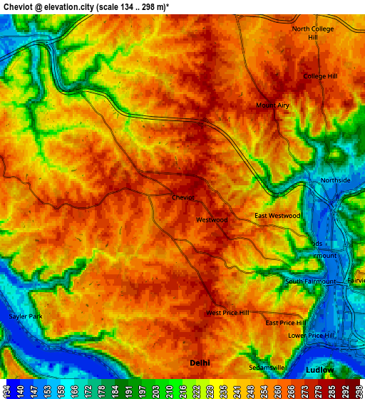 Zoom OUT 2x Cheviot, United States elevation map