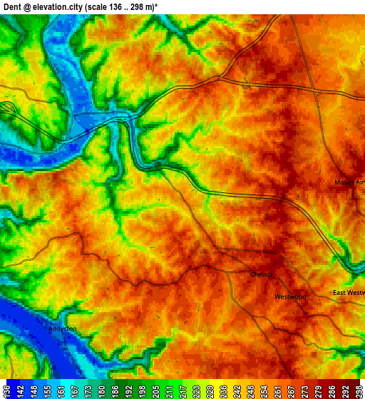 Zoom OUT 2x Dent, United States elevation map