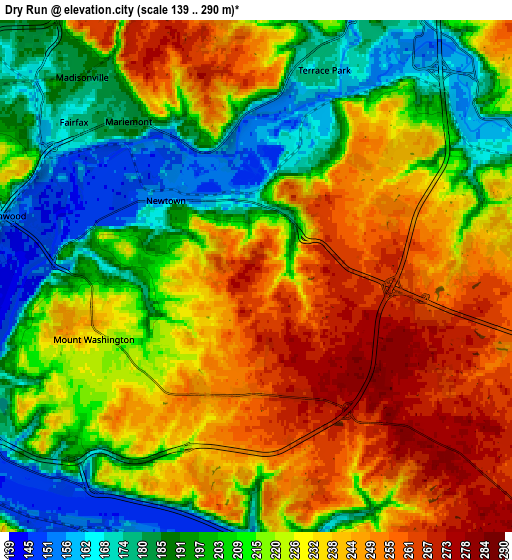 Zoom OUT 2x Dry Run, United States elevation map