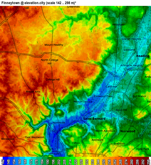 Zoom OUT 2x Finneytown, United States elevation map