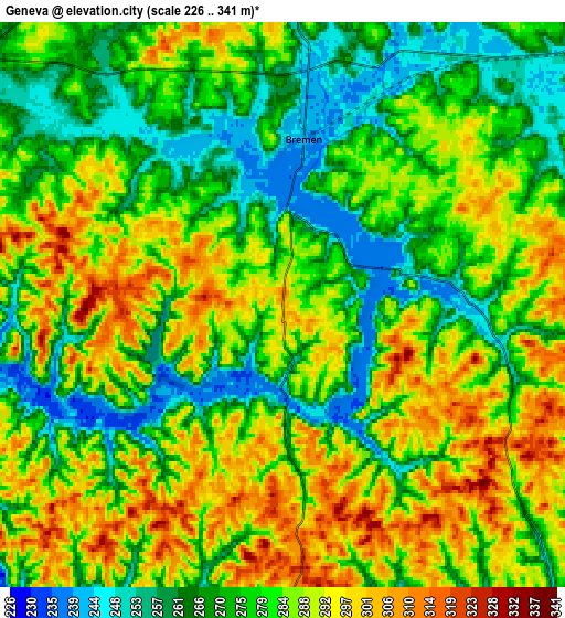 Zoom OUT 2x Geneva, United States elevation map