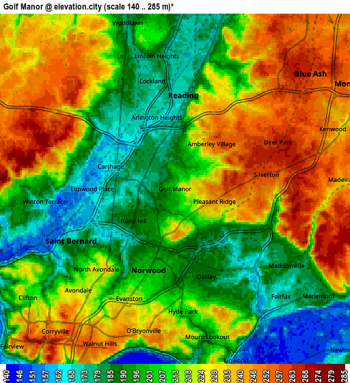 Zoom OUT 2x Golf Manor, United States elevation map