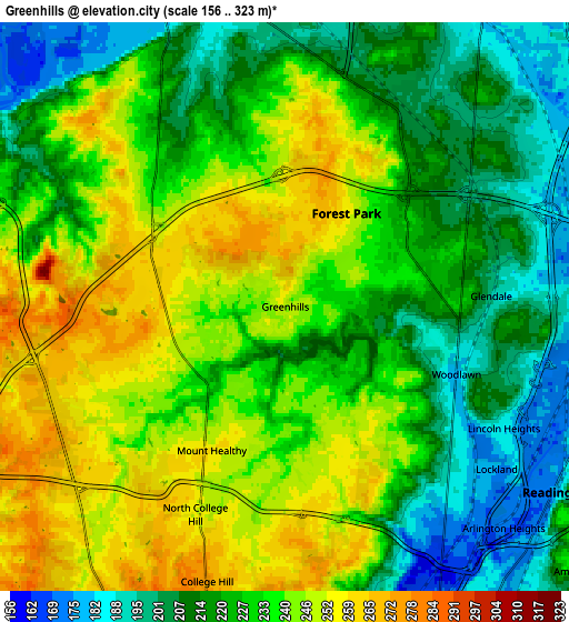 Zoom OUT 2x Greenhills, United States elevation map