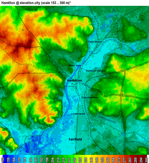 Zoom OUT 2x Hamilton, United States elevation map