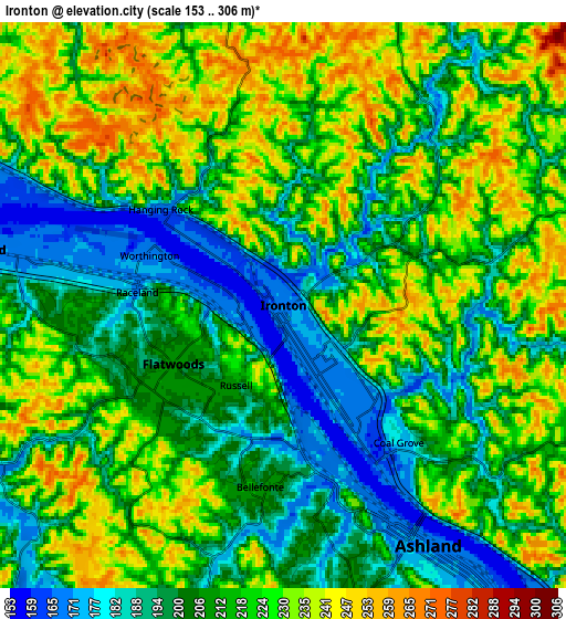 Zoom OUT 2x Ironton, United States elevation map