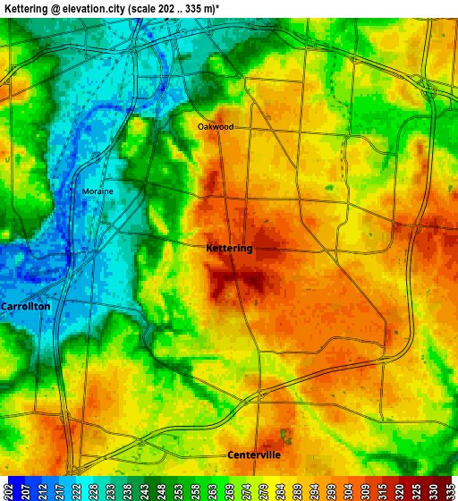 Zoom OUT 2x Kettering, United States elevation map