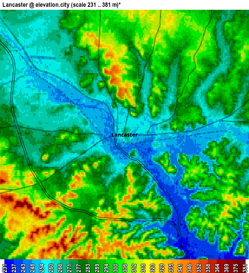 Zoom OUT 2x Lancaster, United States elevation map