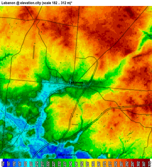 Zoom OUT 2x Lebanon, United States elevation map