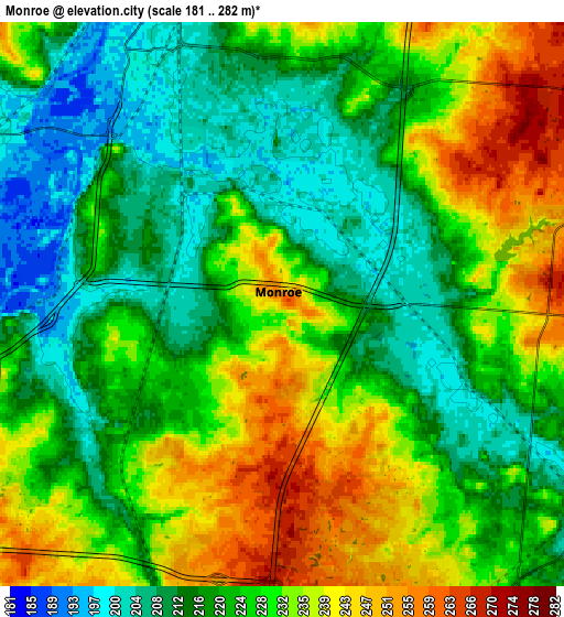 Zoom OUT 2x Monroe, United States elevation map