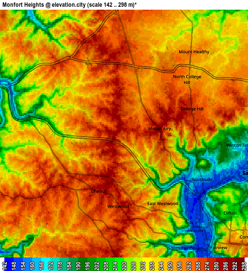 Zoom OUT 2x Monfort Heights, United States elevation map