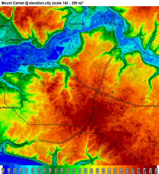 Zoom OUT 2x Mount Carmel, United States elevation map