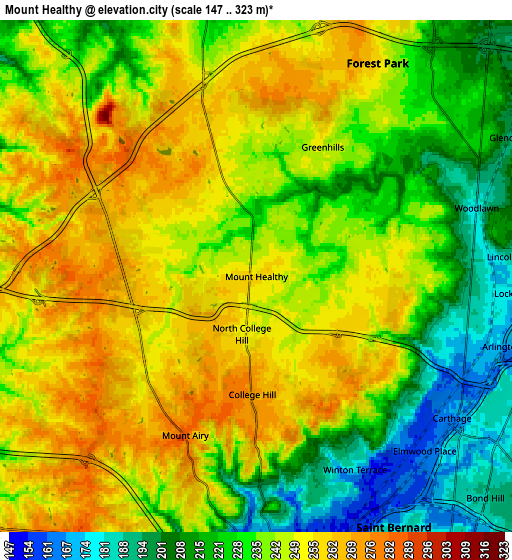 Zoom OUT 2x Mount Healthy, United States elevation map