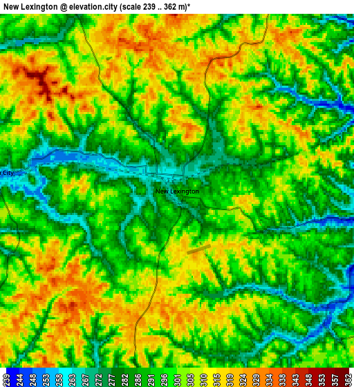 Zoom OUT 2x New Lexington, United States elevation map